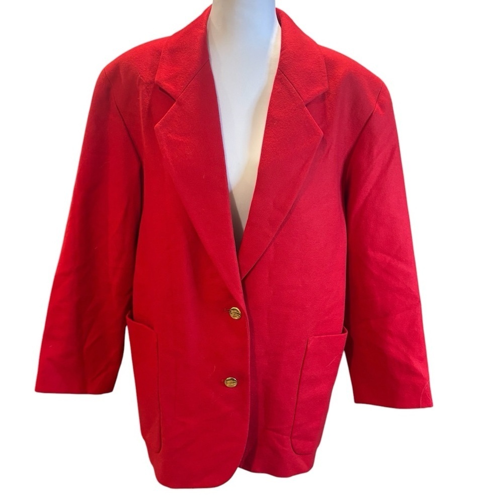 Authentic Burberry Vintage Red Wool Blazer Gold Button Designer Jacket - Picture 4 of 14